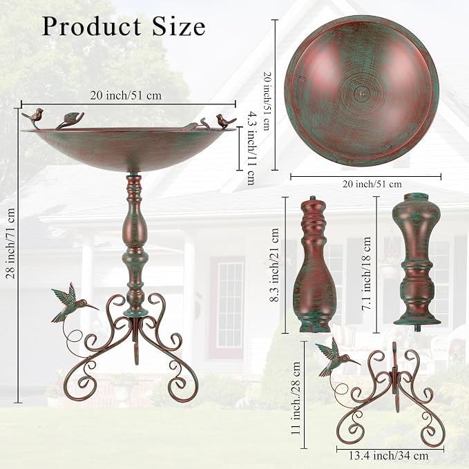 Pedestal Bird Bath for Outside, Extra-Large Birdbath with 20 Inch Dia Bowl, 28" H Metal Bird Baths & Bird Feeder for Outdoor Garden Patio Yard Decor,Bronze
