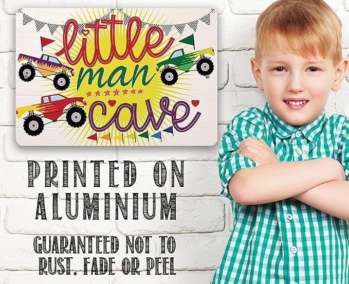 Metal Sign - Little Man Cave - Durable Metal Sign - Use Indoor/Outdoor - Makes a Great Kid's Room Decor and Baby Shower Gift Under $25 (12" x 18")