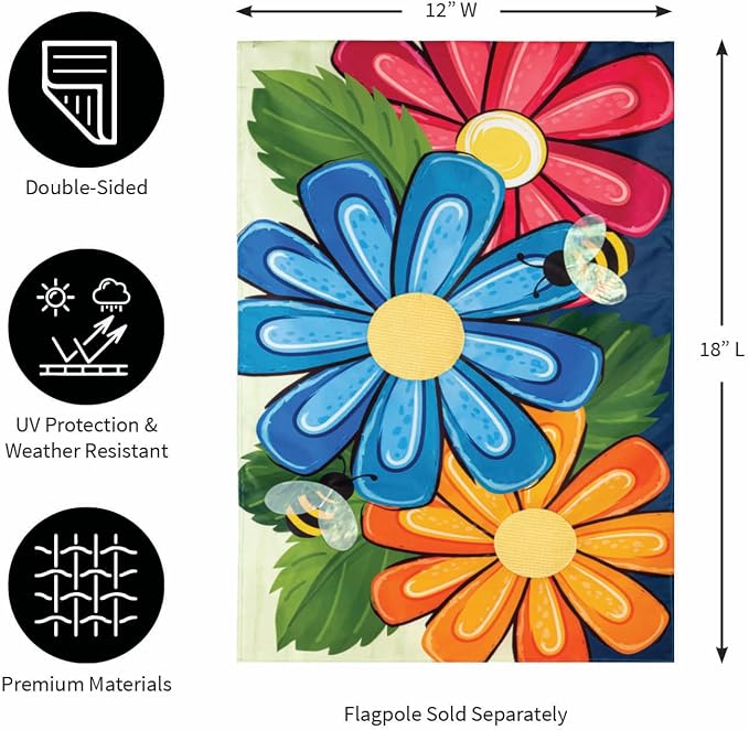 Evergreen Flag Floral Spring Garden Flags 12x18 double sided, Small Garden Flags For Outside, Welcome Spring Flag Décor for Yards and Gardens