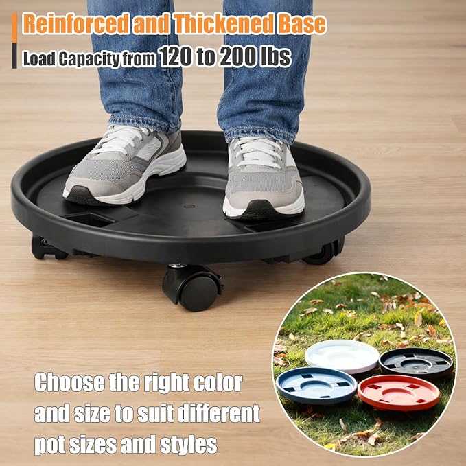 5-pack 14.2" Large Plant Caddy with Wheels Plastic Plant Dolly with Locking Caster Flower Pot Mover Rollers Wheeled Rolling Plant Stands Round Plant Saucer on Wheels Indoor Outdoor Base Coasters Black