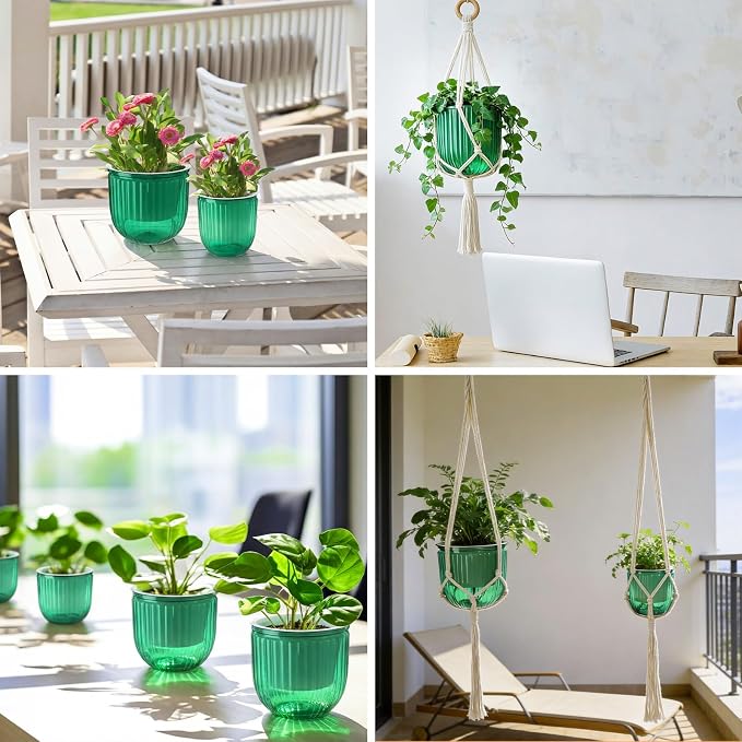 Hanging Planter Set of 6 Self Watering Indoor Flower Pots with Water Level Indicator Modern Plant Hangers for Indoor Garden Decor Balcony Apartment Boho Home Decoration Easy Care(Emerald)