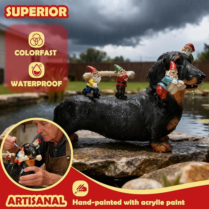 Sunthus Funny Gnomes Dachshund Garden Statue Outdoor Decor | Weiner Dog Resin Yard Ornament