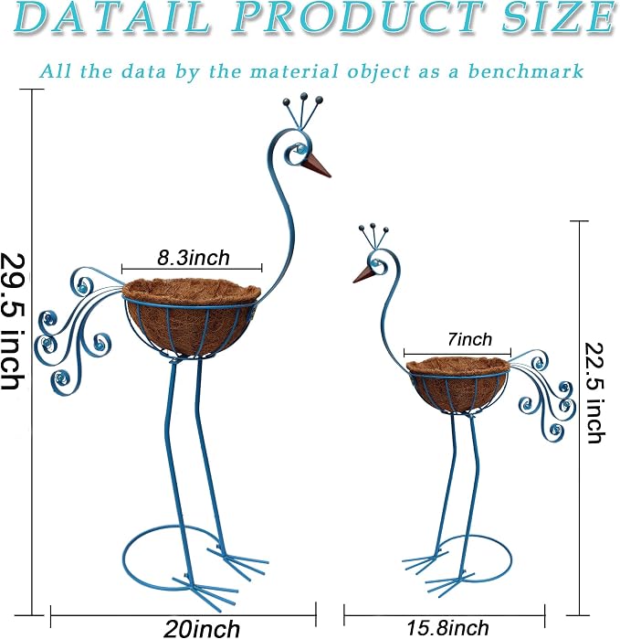 COOZZYHOUR Metal Peacock Planter with Fiber Basket -Garden Bird Planters for Outdoor Indoor Lawn,Yard,Porch,Patio, Garden Decorations（Set of 2）