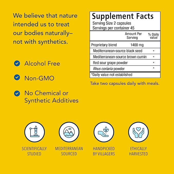 NORTH AMERICAN HERB & SPICE Black Seed Plus - 90 Vegi Capsules - Mediterranean Black Seed & Cumin Spice Complex - Heart Health, Immune & Digestive Support - 45 Servings