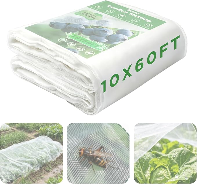 10 X 60FT Garden Mesh Netting Ultra Fine Mesh Netting Pest Barrier, Insect Bug Bird Netting for Vegetables Fruit Flower Garden Protection, Thickened 60 Mesh Row Covers Fabric Screen from Birds Bugs