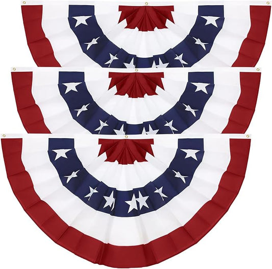 3x6 Ft American Pleated Fan Flag (Set of 3) – Patriotic Half Fan Bunting, 4th of July Memorial Day Decorations for 250th Anniversary