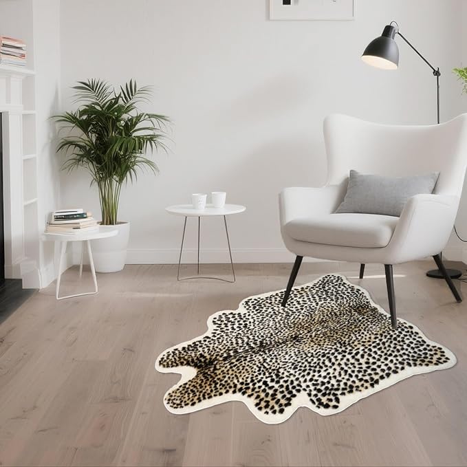 Asuprui Leopard Rug,Cheetah Carpet for Bedroom,Faux Fur Cowhide Rug 35x43In