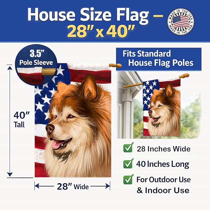 Caroline's Treasures CK6524CHF Finnish Lapphund Dog American Flag House Flag Large Porch Sleeve Pole Decorative Outside Yard Banner Artwork Wall Hanging, Polyester, House Size, Multicolor