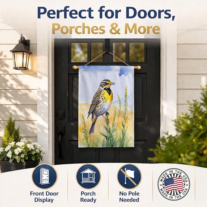 Caroline's Treasures Nebraska Western Meadowlark House Flag Large Porch Sleeve Pole Decorative Outside Yard Banner Artwork Wall Hanging, Polyester, House Size, Multicolor