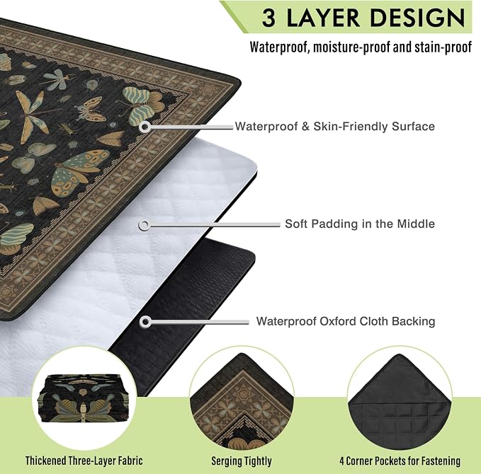 Insect Picnic Blankets Waterproof Foldable, 60″X80″ Packable Picnic Mat Vintage Outdoor Blanket for Grass, Large Beach Blanket Sandproof Picnic Accessories for Camping Music Festival Park Lawn Travel