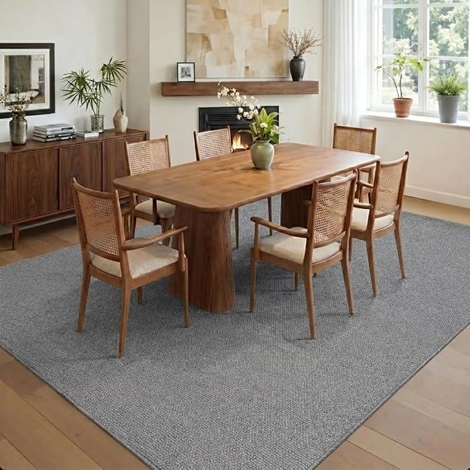 Garvee 9x12 Modern Solid Color Rug for Bedroom Large Living Room Rug, Grey | Non Slip Backing Washable Stain Resistant Non Shedding Textured Neutral Weaving Low Pile Rugs for Nursery Dining Room