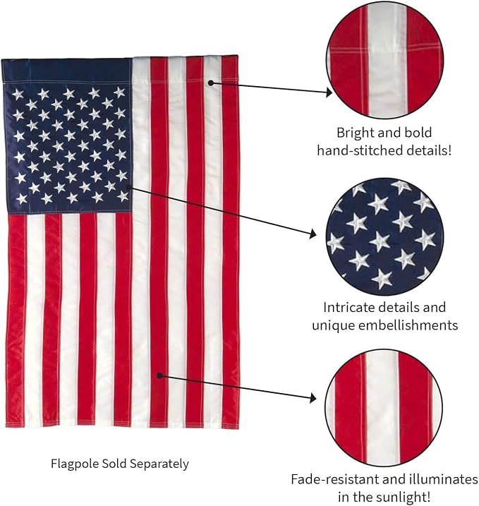 Evergreen Set of 2 American Flags 12x18 Double Sided | Patriotic House Flags For Outside | Small American Flag Garden Size | Embroidered Stars and Stripes | USA Residential or Commercial