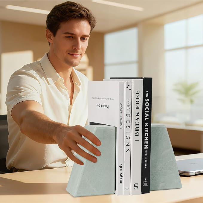 Marble Bookends, Large Stone Bookends for Heavy Books | Decorative Book Ends Heavy-Duty Marble Book Holders Stable Durable Unique Gift Choice