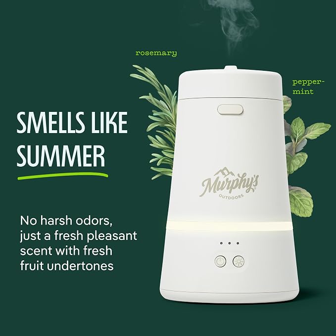 Murphy's Naturals Mosquito Dodger Bug Repellent Diffuser + Refill Oil | Plant-based essential oils; flame-free, USB-C rechargeable, 30-hr protection in a 15-ft zone, refill included