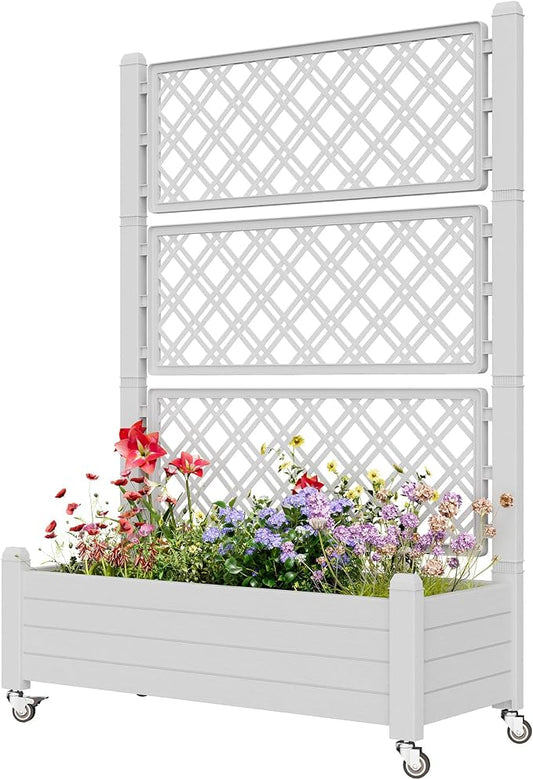 Elevated Raised Garden Bed with Wheels,Medium Ashen-61.2" h | Resin Planter Box with Drainage Holes, Water Monitor, Wheels for Garden Patio Backyard