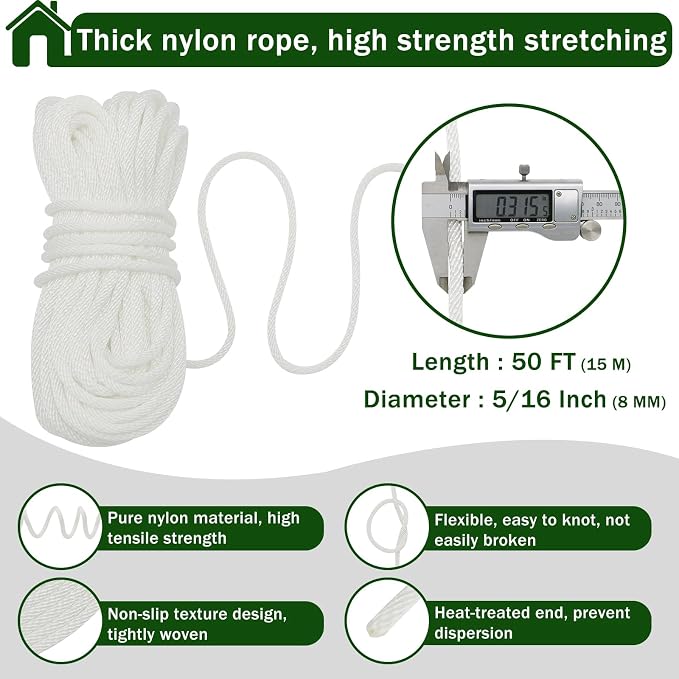 Flag Pole Pulley and Rope kit for 2.3" to 3" Diameter Flag Poles, 50FT Rope, 4" Flag Pole Topper, Cast Aluminum Flag Pole Truck, Metal Snap Clips and Cleat (Silver)