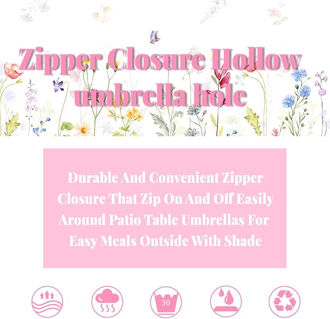 Outdoor Tablecloth with Umbrella Hole and Zipper, Patio Table Covers for Spring/Summer, Machine Washable Outdoor Party/Picnic Rectangle Table Cloth 60 x 84 in