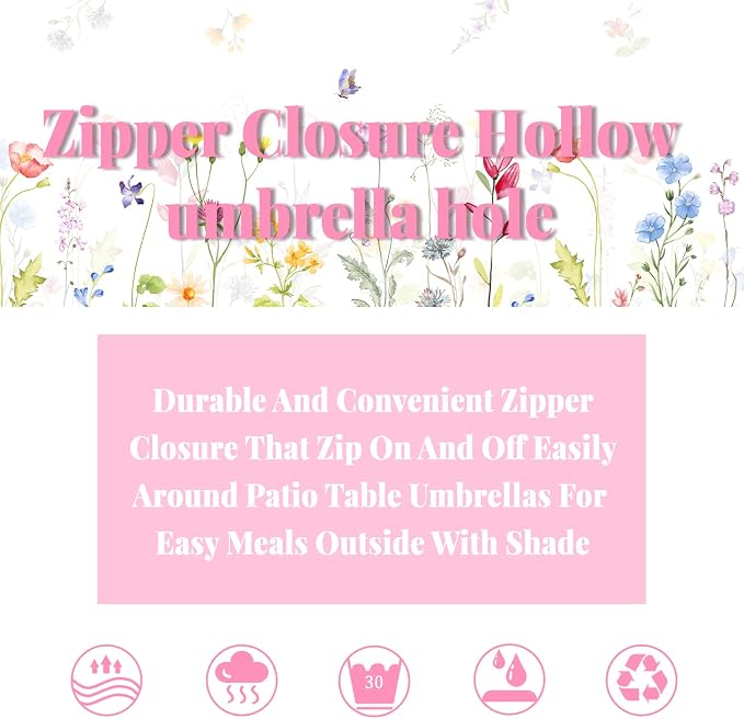 Outdoor Tablecloth with Umbrella Hole and Zipper, Patio Table Covers for Spring/Summer, Machine Washable Outdoor Party/Picnic Rectangle Table Cloth 60 x 102 in