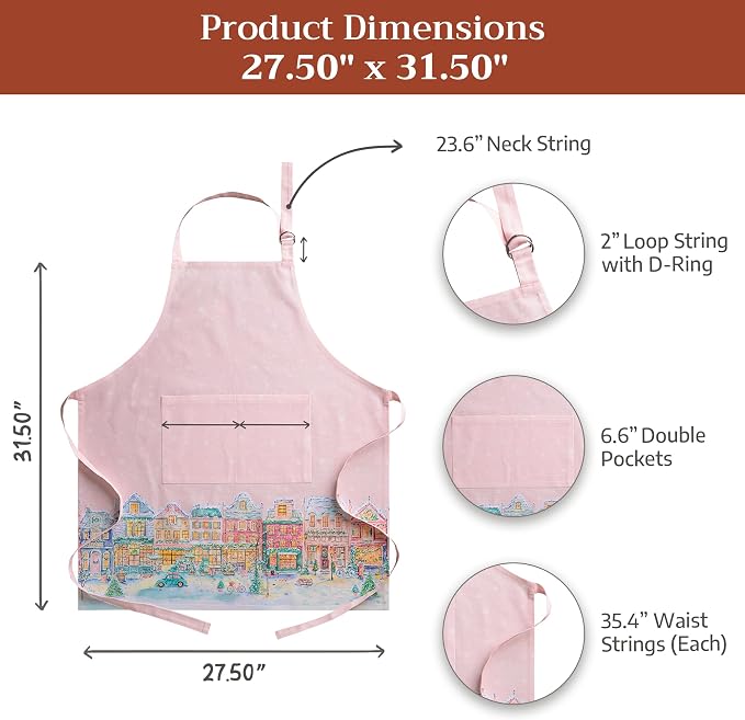 Maison d' Hermine Aprons for women with Pocket 100% Cotton (27.50"x31.50") | Adjustable Neck Strap & long ties Apron Men Chef Wedding Cooking Gardening Server Maid