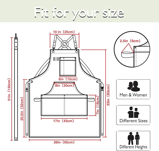 10 Pack Kitchen Apron, Work Apron, Canvas Apron, White | Multiple Pockets, Gardening, Painting, BBQ, Artist, Carpenter, Sizes M to XXL