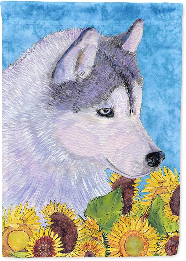 Caroline's Treasures SS4233GF Siberian Husky in Summer Flowers Garden Flag Mailbox Flag Decorative Yard Flag Banner Outside Patio Artwork Yard Flower Beds, Garden Size, Multicolor