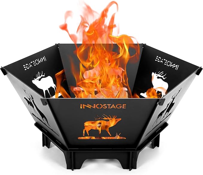 Fire Pit for Camping- 27.5 Inch Collapsible Firepit for Patio Outside Wood Burning Outdoor Indoor BBQ Picnic Foldable Fire Pits Bonfire of Backyard Patio with Portable Tote Bag