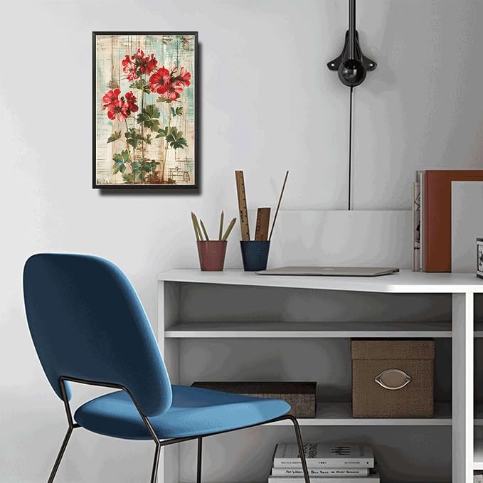 Metal Sign Tin Sign Vintage Wall Art Vintage Pelargoniums Wall Art Tin Sign for Rustic Charm Shabby Chic Interiors and Corrosion Resis Wall Art for Bar 6×8 Inches with Metal Frame