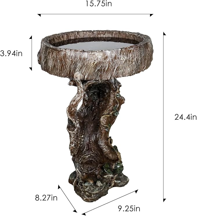 Hamiedun Bird Baths for Outdoor - 24.4" Tall Pedestal Resin fiber - Outdoor Standing Birdbath, Woodland Tree Trunk Decoration Yard Statue，Pedestal Birdbaths for Outdoors, Garden, Patio, Lawn, Backyard (24.4''H)