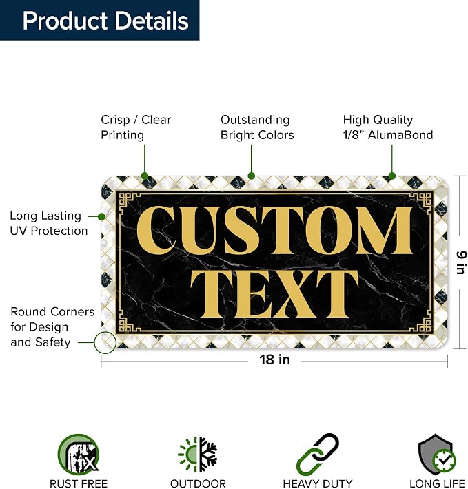 Custom Sign, Custom Street Sign, 11 Font Colors, 13 Font Styles, 4 Hole Options, 22 Sizes, 9x18 Inches, Rust Free DiBound, Fade Resistant, Made in USA by My Sign Center (Marble Tile)