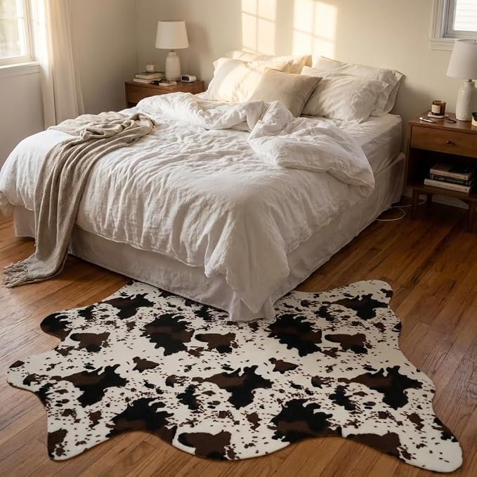 MustMat Faux Cowhide Rug, Cow Print Area Rug for Western Decor 5'2" x 6'7" | Ideal for Living Rooms, Dining Rooms & Offices. Matches Rustic Styles, Perfect for Holiday & Birthday Decor