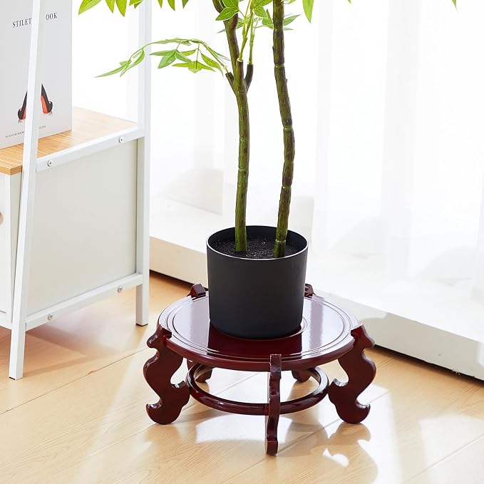 Geetery 1 Pc 4 to 12 in Wooden Plant Stands Indoor Chinese Oriental Plant Stand for Vase Fishbowl Flower Pot Lamp Redwood Base Vintage Display Rack Decor (12 Inch)