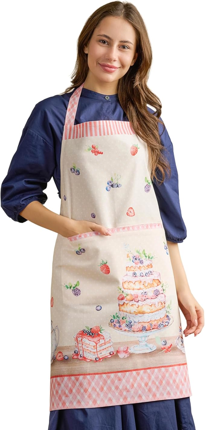 Maison d' Hermine Aprons for women with Pocket 100% Cotton (27.50"x31.50") | Adjustable Neck Strap & long ties Apron Men Chef Wedding Cooking Gardening Server Maid