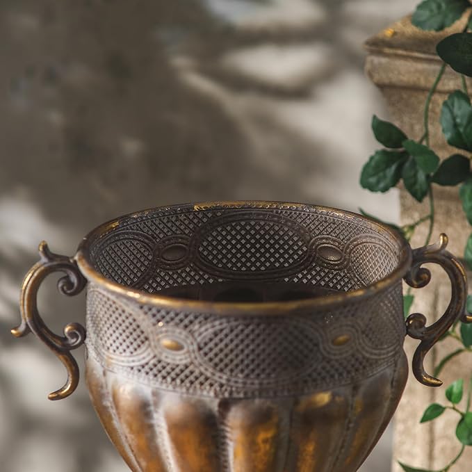 Antique European Iron Urn Planter for Outdoor Gardens Elegant Floor Vase Metal Decorative Jars for Garden Decor
