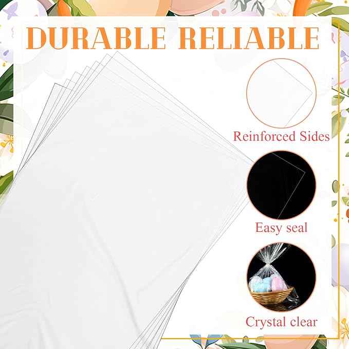 Boao 4 Sizes 200 Pieces Clear Plastic Cellophane Bags Cello Treat Bags with Mix Colors Twist Ties for Christmas Birthday Holiday (10 x 8 In,13 x10 In,16 x 12 In, 14 x 20 in)