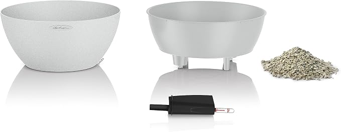 Lechuza CUBETO Stone 40 Quartz White, Self-Watering Bowl Planter, D15.7 H7.1 in
