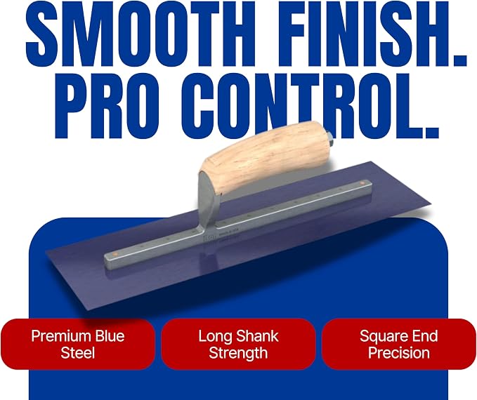 Bon 66-178 Steel City Finish Trowel - Square - Blue Steel - 14 X 4 - Wood