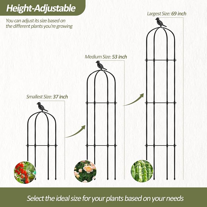 Garden Obelisk Trellis for Climbing Plants Outdoor - 69"(H), Rustproof Trellis with Adjustable Rings, Metal Plant Support for Potted Vines, Garden Trellis Use for Outdoor or Indoor(2 Pack)