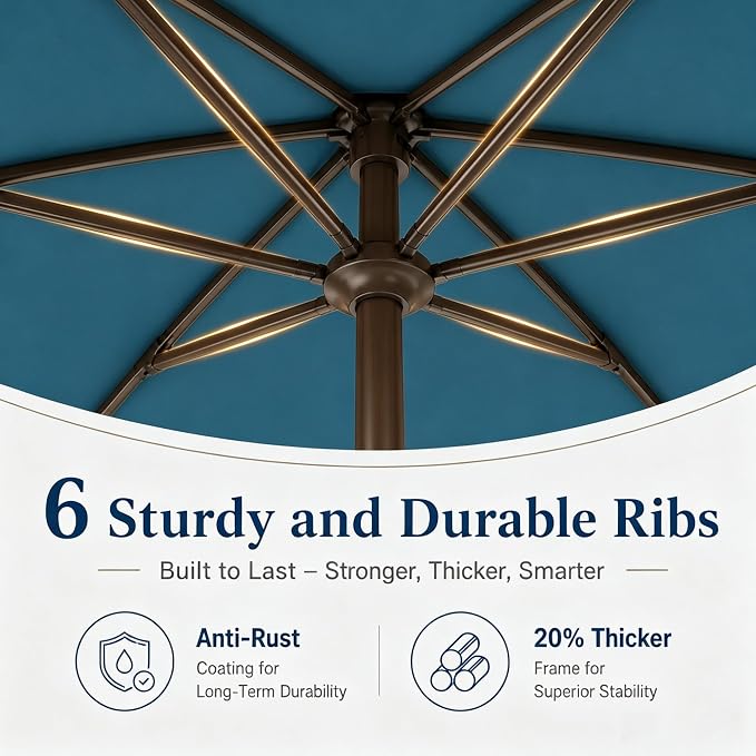 7.5ft Patio Umbrella, Outdoor Table Market Umbrella with Smooth Crank Lift, 6 Windproof Fiberglass Ribs, UPF50+ UV Protection for Deck, Pool, Garden and Backyard