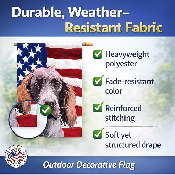 Caroline's Treasures CK6537CHF German Spaniel Dog American Flag House Flag Large Porch Sleeve Pole Decorative Outside Yard Banner Artwork Wall Hanging, Polyester, House Size, Multicolor