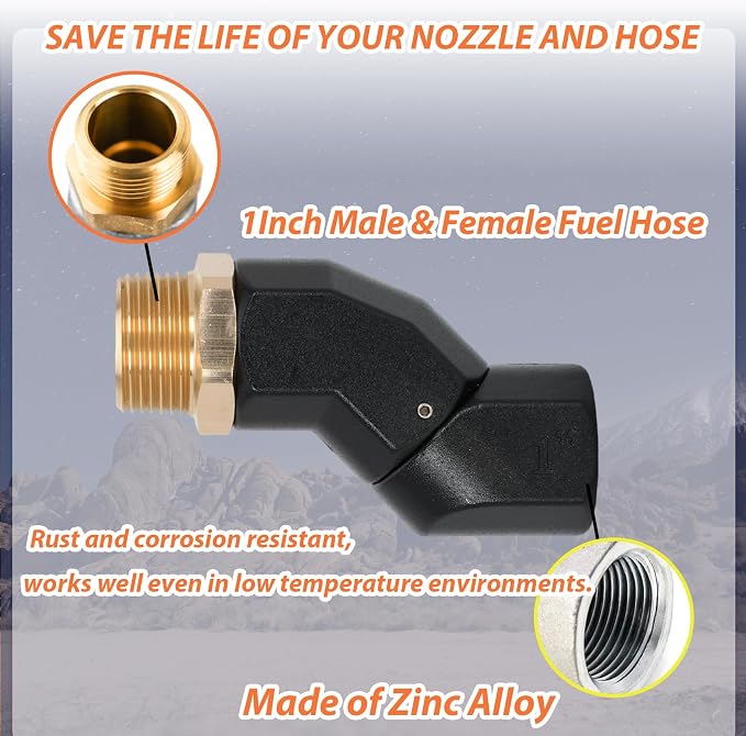 (1" NPT, 2PCS) Black Fuel Hose Swivel 360 Rotating Connector for Fuel Transfer Pump Fuel Nozzle Multi Plane Fuel Plane Swivel