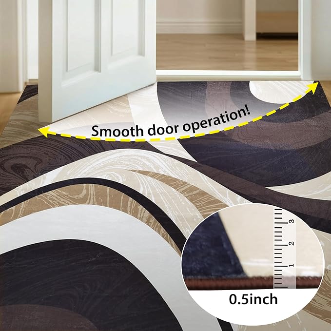 Washable Area Rug for Living Room, Indoor, Dinig Room – Soft Pile Non-Slip Rug for Kitchen – Modern Contemporary Design Machine Washable Carpet, Foldable Rug, Easy to Clean – (4X5-Coffee)