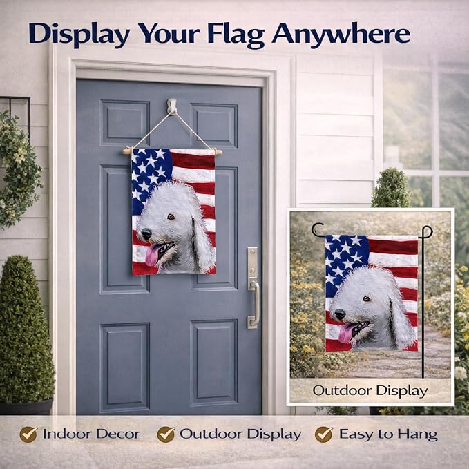Caroline's Treasures CK6425GF Bedlington Terrier American Flag Garden Flag Mailbox Flag Decorative Yard Flag Banner Outside Patio Artwork Yard Flower Beds, Garden Size, Multicolor