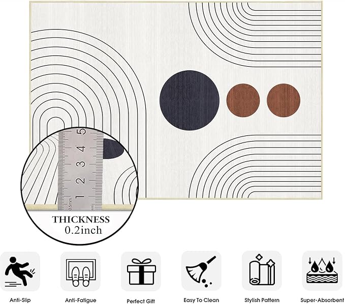 Boho Rug 3x5 Modern Geometric Minimalist Abstract Line Area Rug for Entryway Living Room Ivory Cream Mid Century Modern Machine Washable Non-Slip Printed Low-Pile Floor Carpet for Kitchen Bedroom