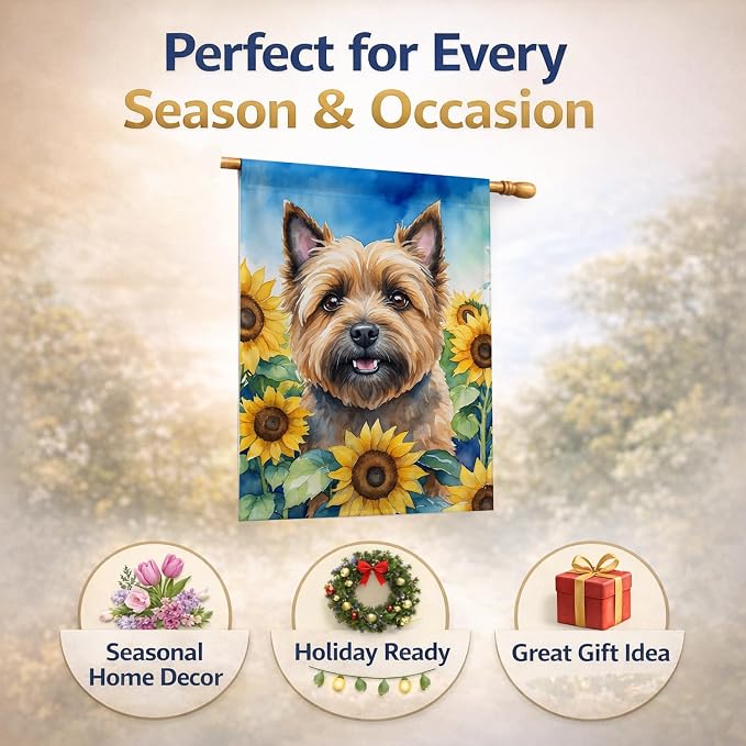Caroline's Treasures DAC6044CHF Cairn Terrier in Sunflowers House Flag Large Porch Sleeve Pole Decorative Outside Yard Banner Artwork Wall Hanging, Polyester, House Size, Multicolor
