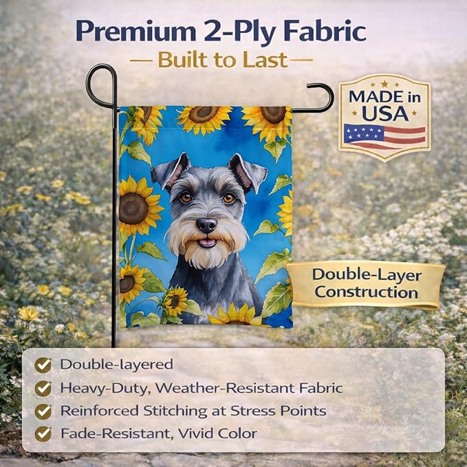 Caroline's Treasures DAC6156GF Schnauzer in Sunflowers Garden Flag Mailbox Flag Decorative Yard Flag Banner Outside Patio Artwork Yard Flower Beds, Garden Size, Multicolor