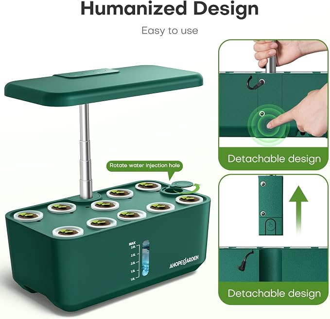 Ahopegarden Hydroponics Growing System: 10 Pods Indoor Herb Garden with LED | Plant Germination Kit with Growth Lamp, Countertop Hydroponic Planter for Fresh Herbs, Vegetables & Lettuce Lovers, Green