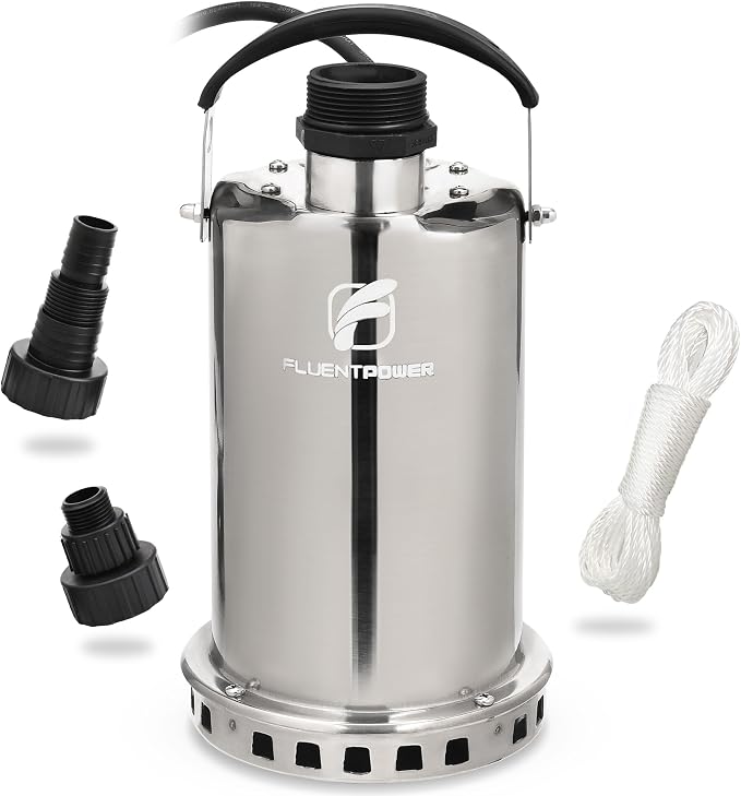 FLUENTPOWER 3/4HP Submersible Sump Pump, 3300GPH Stainless Steel Utility Water Pump, Manual Control with 26-Foot Cord for Pool Tub Garden Pond Basement Flood Cellar Draining
