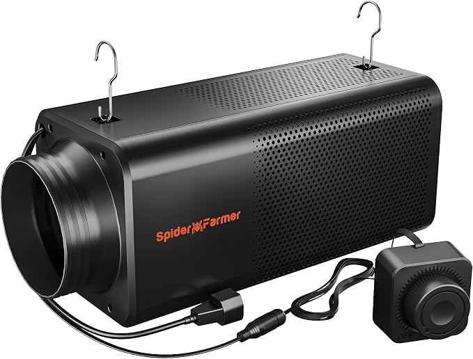 Spider Farmer 6 inch Inline Fan with Carbon Filter, 345 CFM for Grow Tents | 2 in 1 Design，EC Motor，RJ12 Speed Controller, ABS+PC Housing, Plug and Play, Air Filtration