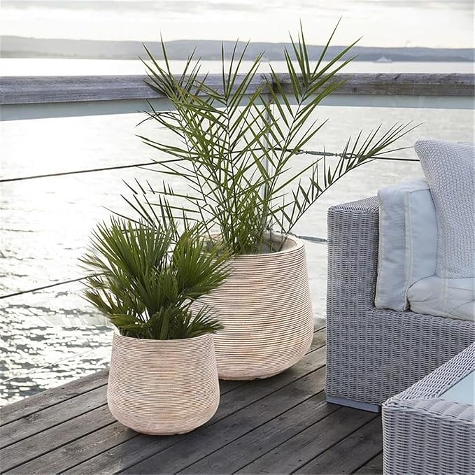 LuxenHome 17" Dia Large Round Planters for Indoor Plants, Outdoor Planters with Drainage Holes, Farmhouse Distressed Plant Pots Indoor & Outdoor for Home Garden Patio