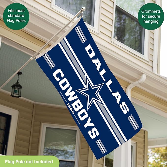 NFL Dallas Cowboys Vintage Flag | 3 x 5 Estate Flag with Grommets | Heavy Duty Banner for Outdoor Garden Patio Decoration | Indoor Wall Decor for Room | Works with Flagpoles for Outside House (Dallas Cowboys-Vintage)